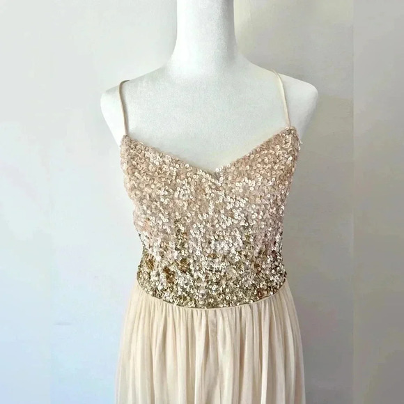 Adrianna Papell Light Pink Ombre Sequins & Tulle Spagetti Strap Gown Size 10 - Picture 3 of 12